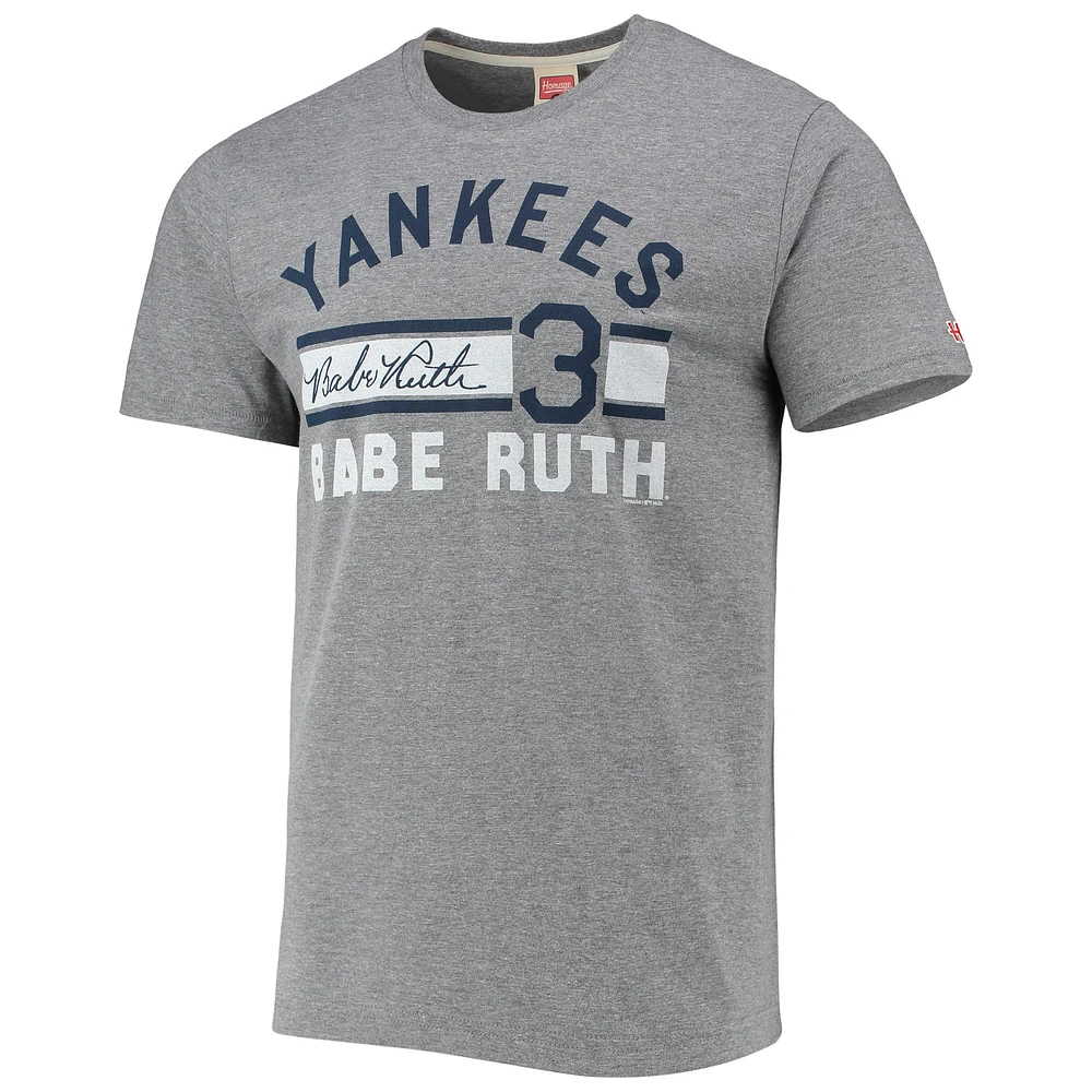T-shirt à trois mélanges en jersey Tri-Blend Hommage Babe Ruth pour hommes, gris chiné, New York Yankees Remix