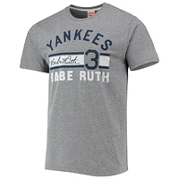 T-shirt à trois mélanges en jersey Tri-Blend Hommage Babe Ruth pour hommes, gris chiné, New York Yankees Remix