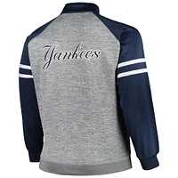 Veste de survêtement raglan à glissière pleine longueur New York Yankees bleu marine/gris chiné pour homme