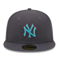Men's New Era Graphite York Yankees  Print Undervisor 59FIFTY Fitted Hat
