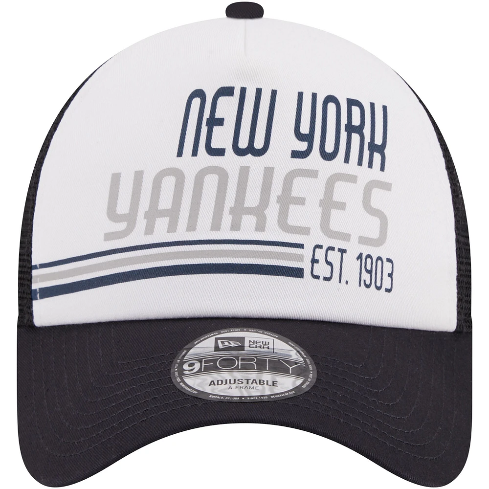 Men's New Era Navy New York Yankees Stacked 9FORTY Trucker Adjustable Hat