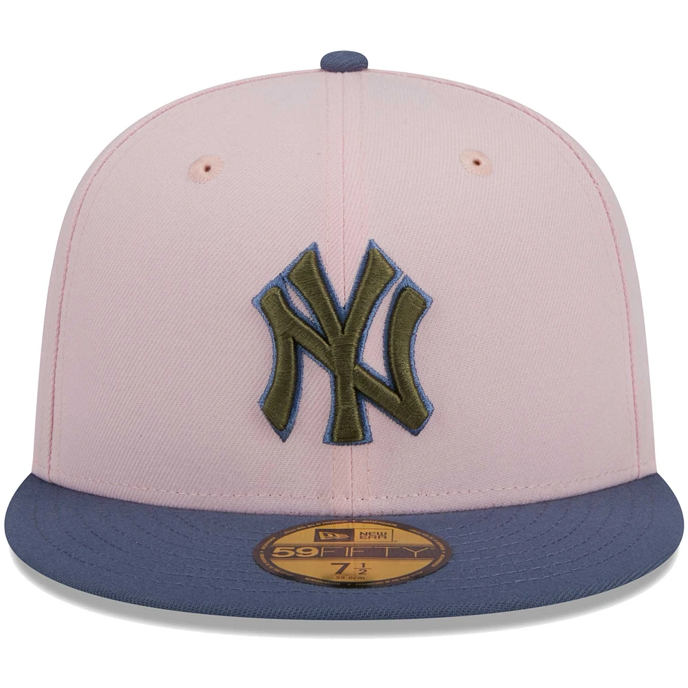 Men's New Era Pink/Blue York Yankees  Olive Undervisor 59FIFTY Fitted Hat