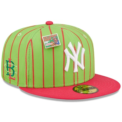 Men's New Era Pink/Green York Yankees MLB x Big League Chew - Wild Pitch Watermelon Flavor Pack 59FIFTY Fitted Hat