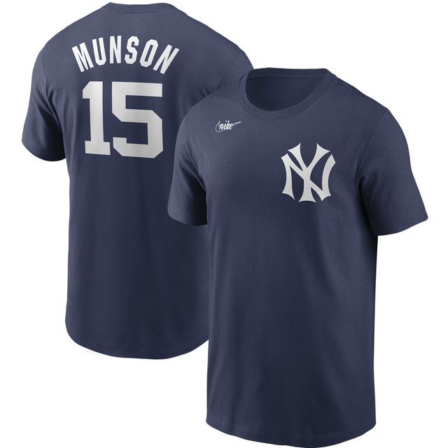 T-shirt avec nom et numéro Nike Thurman Munson pour homme, bleu marine, New York Yankees, collection Cooperstown