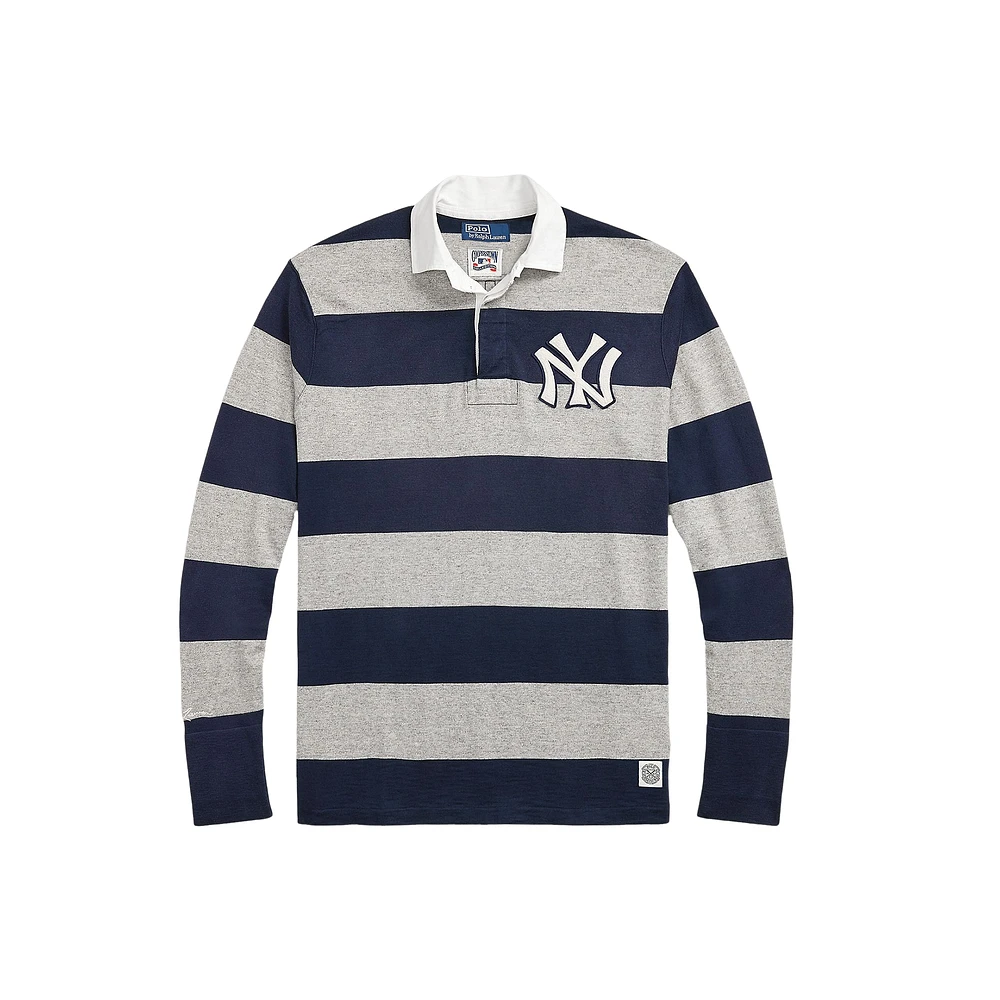 Polo de rugby à manches longues pour homme Ralph Lauren bleu marine/gris chiné des Yankees New York