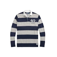 Polo de rugby à manches longues pour homme Ralph Lauren bleu marine/gris chiné des Yankees New York