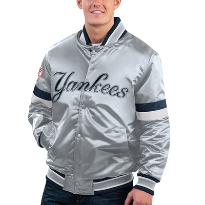 Veste universitaire à bouton-pression en satin pour hommes Starter Grey New York Yankees Home Game