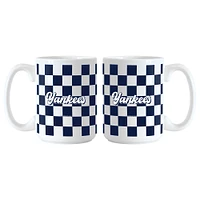 New York Yankees 2-Pack 15oz. Checkered Wordmark Mug Set