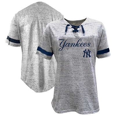 T-shirt moucheté à lacets gris chiné pour femme des Yankees de New York