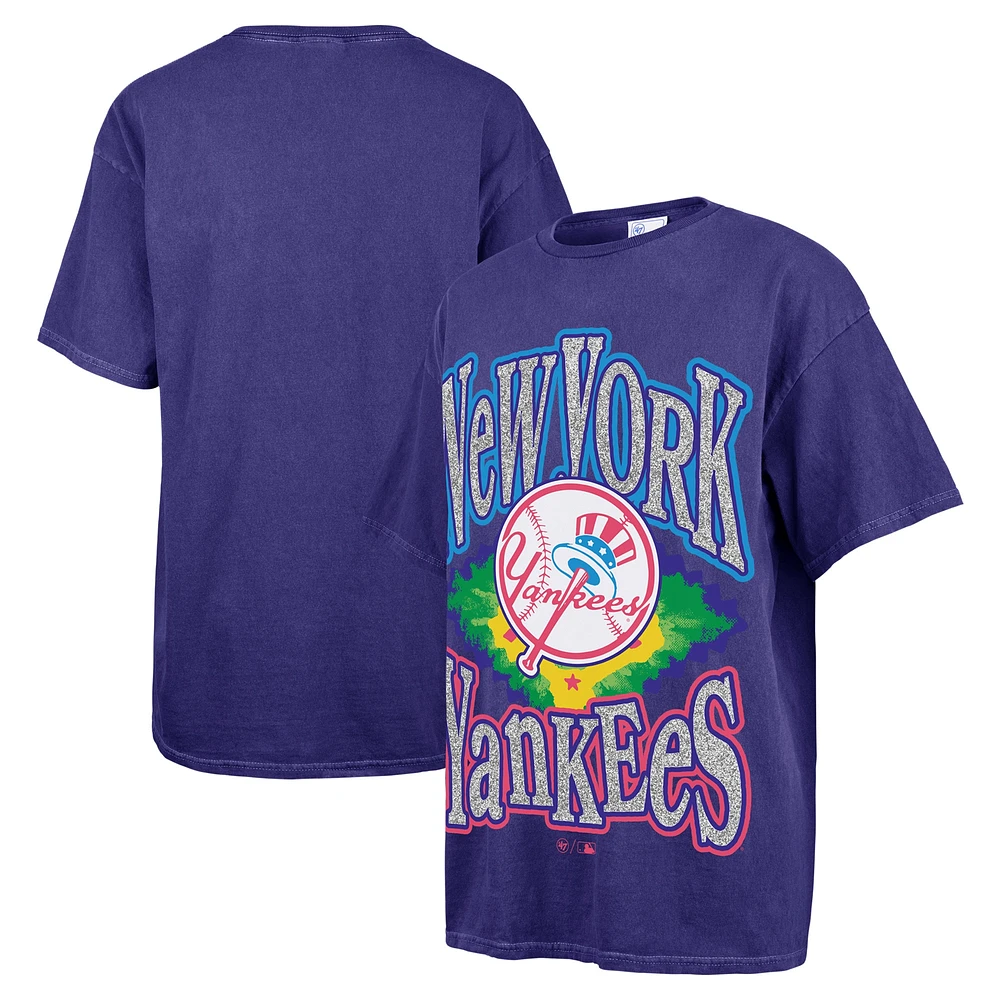T-shirt petit ami '47 bleu marine avec lumières clignotantes des Yankees de New York pour femmes