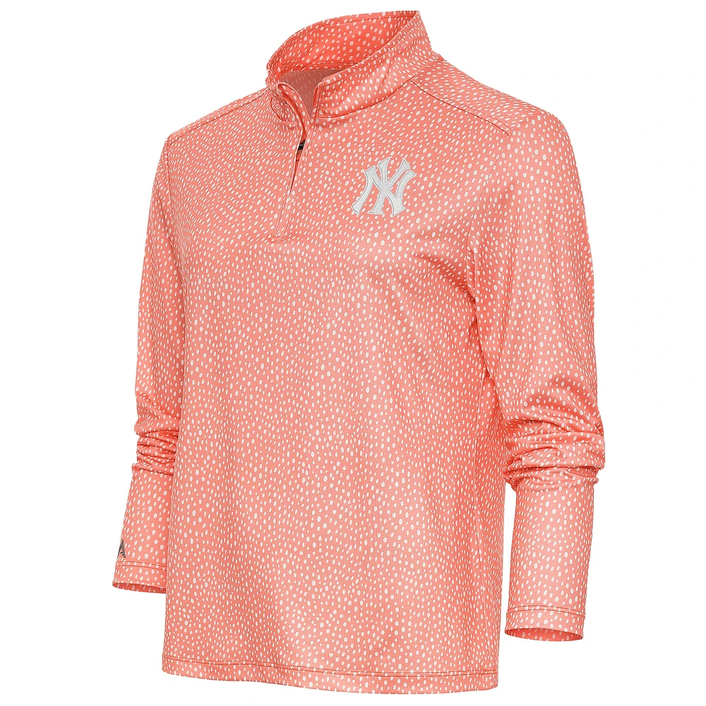 Women's Antigua Coral New York Yankees Tonal Wiki Quarter-Zip Pullover Top