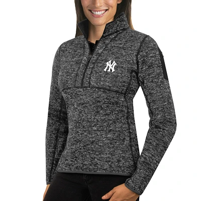 Women's Antigua Heathered Charcoal New York Yankees Fortune Half-Zip Pullover Sweater