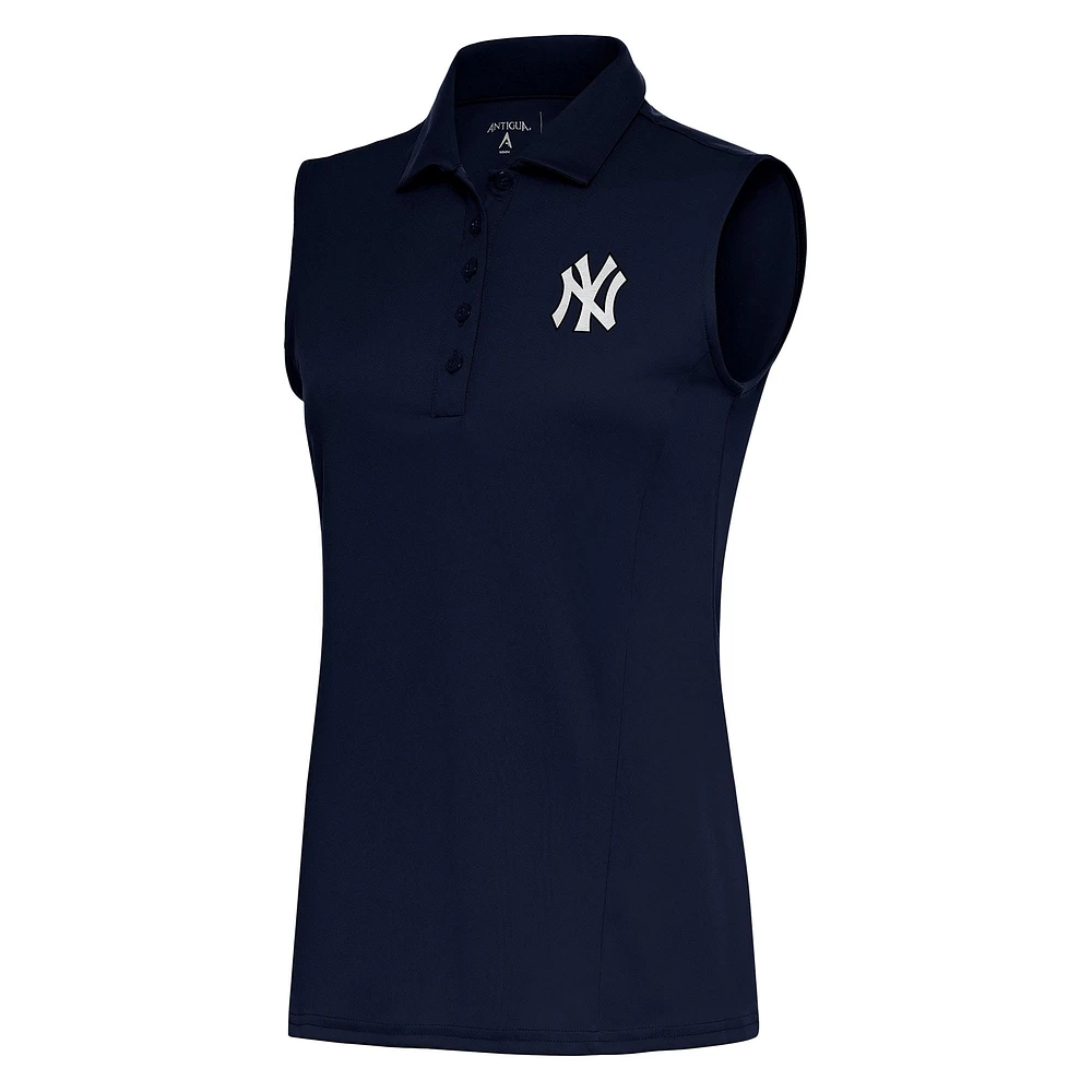 Women's Antigua  Navy New York Yankees Brushed Metallic Sleeveless Tribute Polo