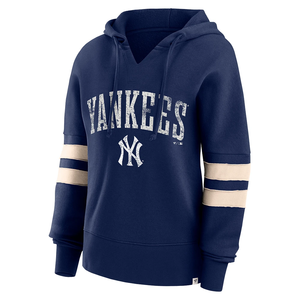 Women's Fanatics Navy New York Yankees Bold Move Notch Neck High Hip Hoodie