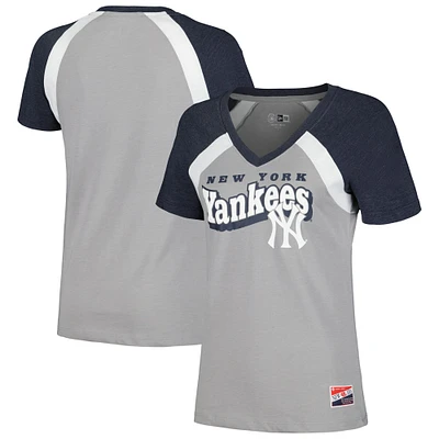 T-shirt gris chiné à col en V New Era York Yankees pour femme