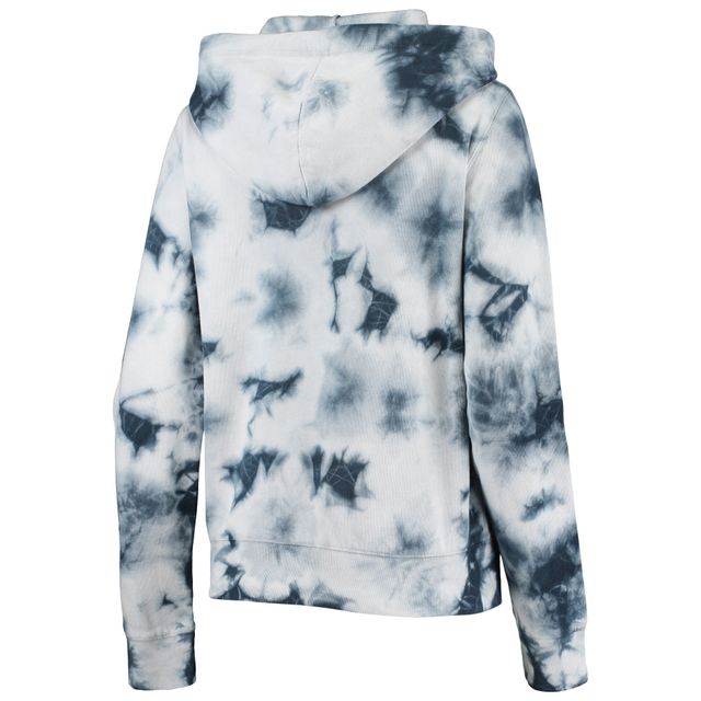 Sweat à capuche New Era bleu marine York Yankees en molleton tie-dye entièrement zippé pour femme