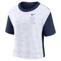 Women's Nike Navy/White New York Yankees Line Up High Hip Fashion T-Shirt