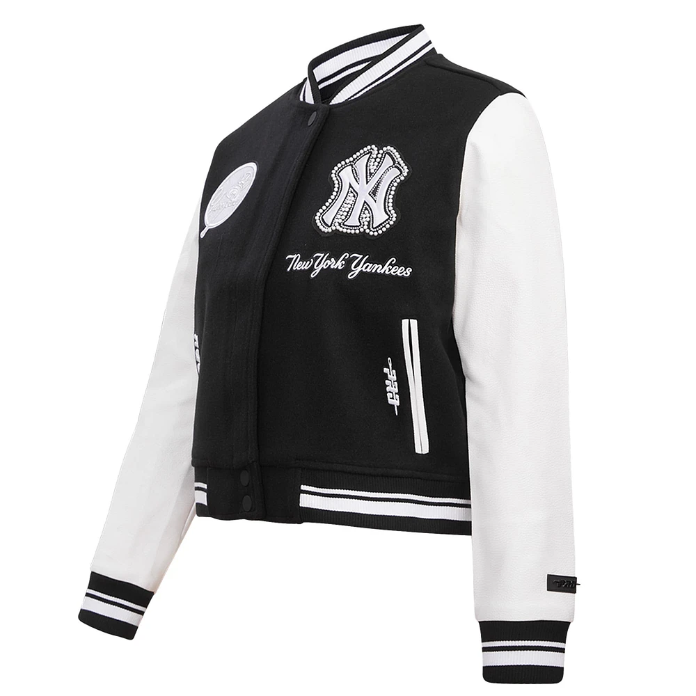 Women's Pro Standard Black New York Yankees Pearls Rib Wool Full-Zip Varsity Jacket