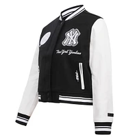 Women's Pro Standard Black New York Yankees Pearls Rib Wool Full-Zip Varsity Jacket