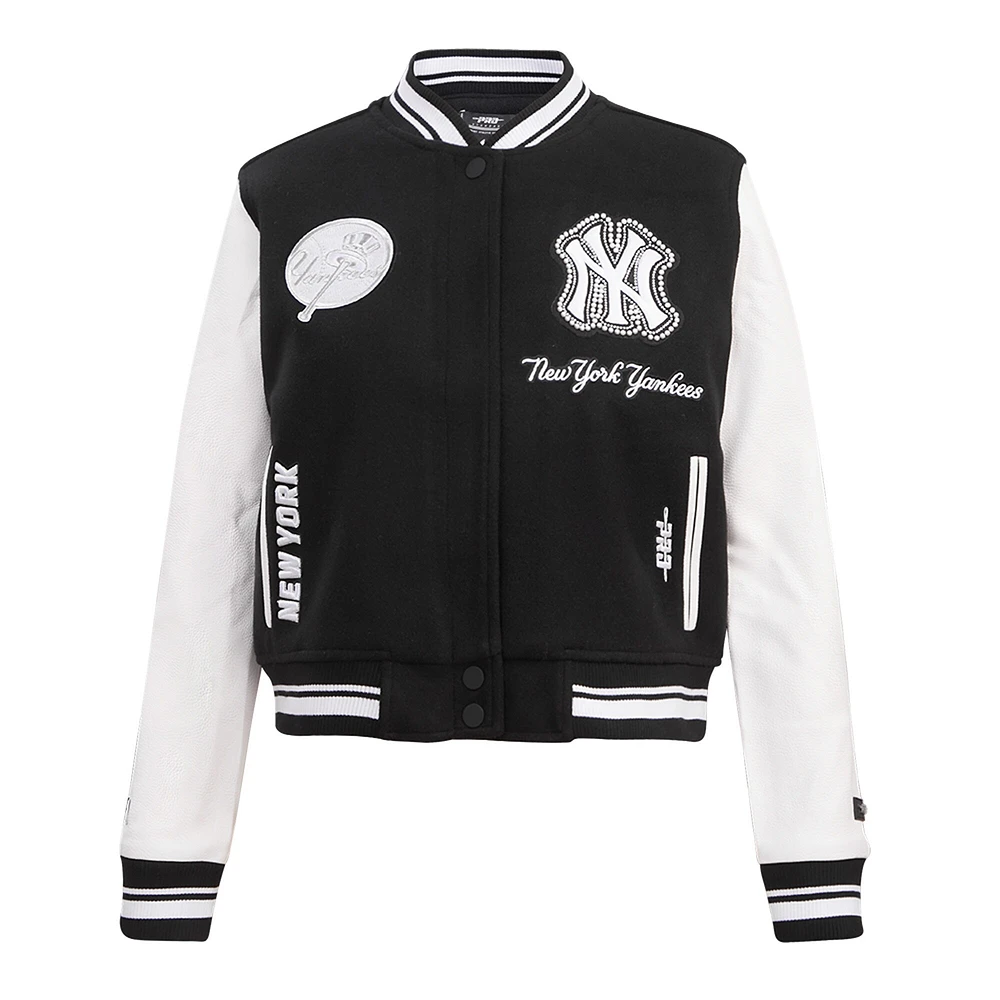 Women's Pro Standard Black New York Yankees Pearls Rib Wool Full-Zip Varsity Jacket