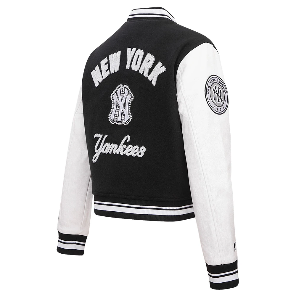 Women's Pro Standard Black New York Yankees Pearls Rib Wool Full-Zip Varsity Jacket