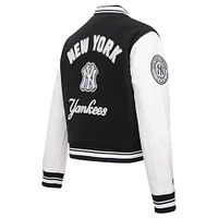 Women's Pro Standard Black New York Yankees Pearls Rib Wool Full-Zip Varsity Jacket