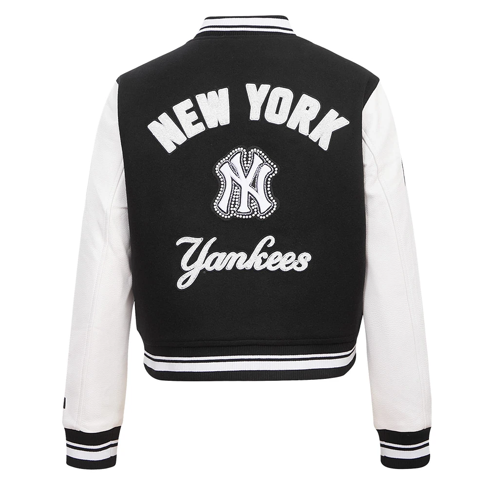 Women's Pro Standard Black New York Yankees Pearls Rib Wool Full-Zip Varsity Jacket