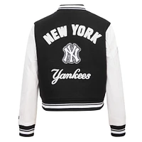 Women's Pro Standard Black New York Yankees Pearls Rib Wool Full-Zip Varsity Jacket