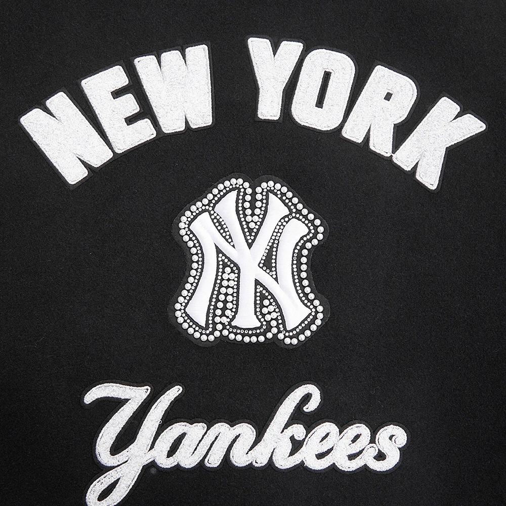 Women's Pro Standard Black New York Yankees Pearls Rib Wool Full-Zip Varsity Jacket