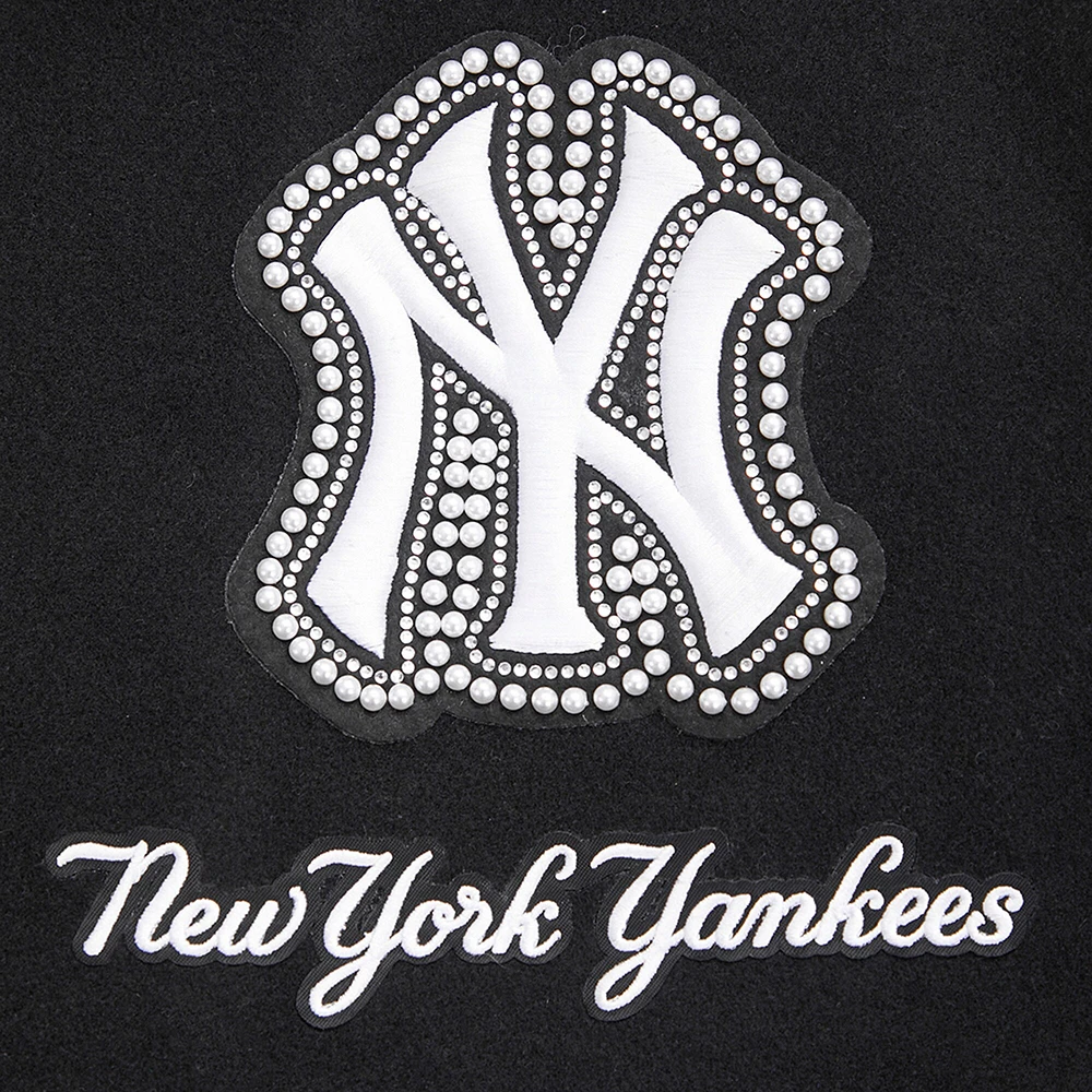 Women's Pro Standard Black New York Yankees Pearls Rib Wool Full-Zip Varsity Jacket