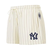 Women's Pro Standard Cream New York Yankees Cooperstown Collection Pinstripe Retro Classic Fleece Shorts