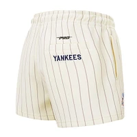 Women's Pro Standard Cream New York Yankees Cooperstown Collection Pinstripe Retro Classic Fleece Shorts