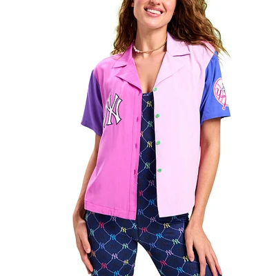 Chemise boutonnée color block Terez rose New York Yankees pour femme