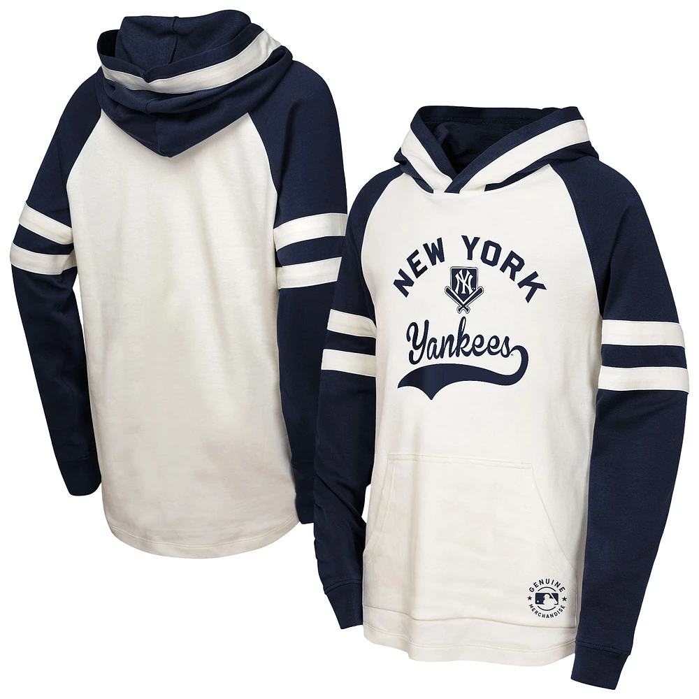 Youth White/Navy New York Yankees Knuckle Ball Colorbloack Raglan Pullover Hoodie