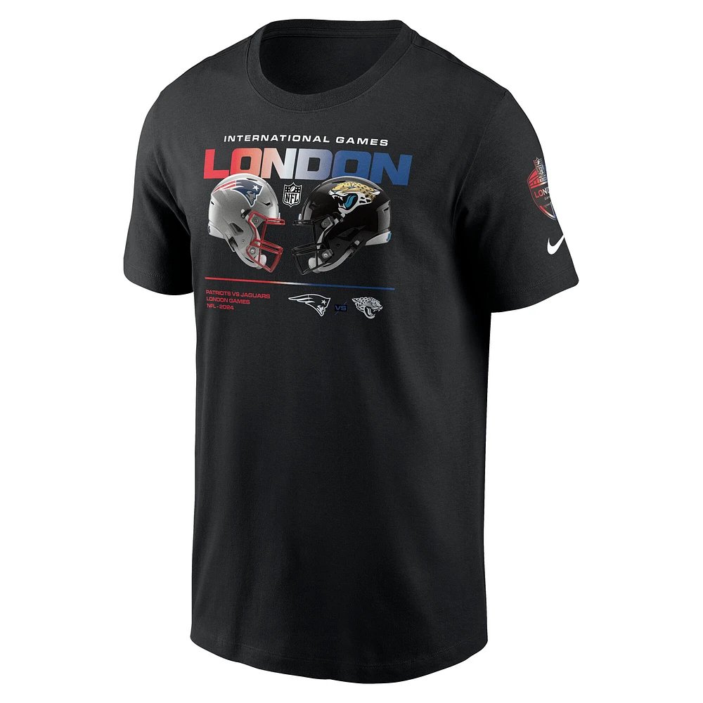 Men's Nike  Black New England Patriots vs. Jacksonville Jaguars International Games London 2024 T-Shirt