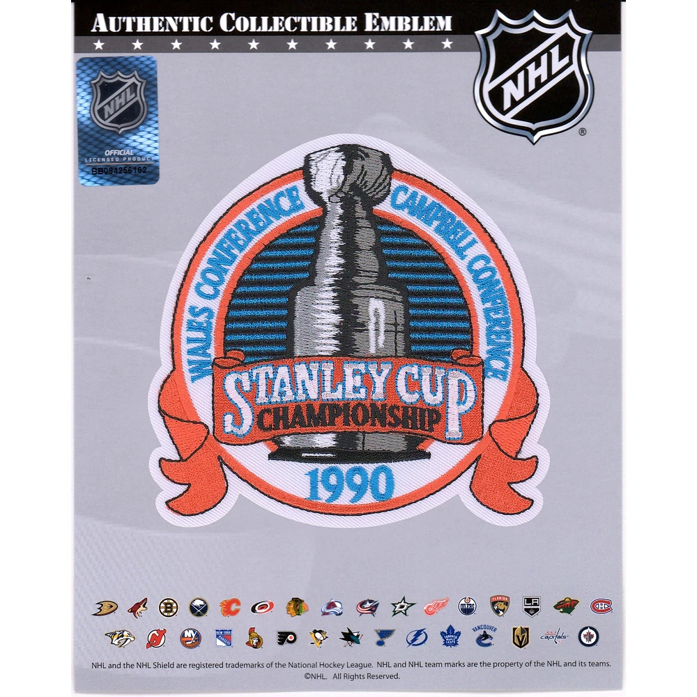 Écusson de maillot non signé de l'emblème national du championnat de la Coupe Stanley 1990 des Oilers d'Edmonton contre les Bruins de Boston