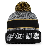 Men's Fanatics Heather Gray NHL Logo Original 6 Script Cuffed Knit Hat with Pom