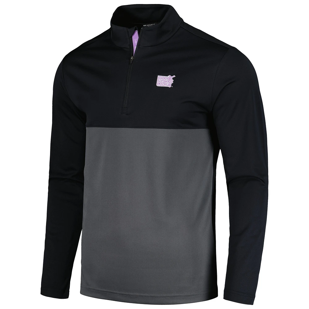 Haut à quart de zip noir Levelwear pour hommes NHL 2023 Hockey Fights Cancer Pursue