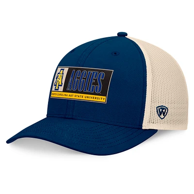 Casquette ajustable Top of the World bleu marine/naturel pour homme des North Carolina A&T Aggies Bennett Trucker
