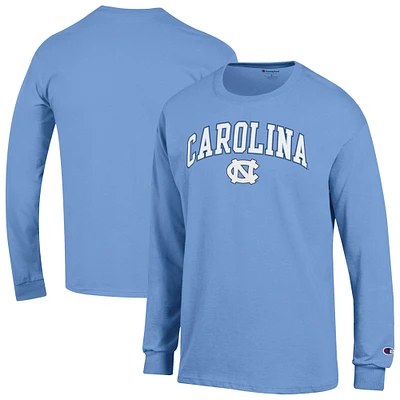 T-shirt à manches longues pour homme Champion Carolina Blue North Tar Heels Arch Over Logo