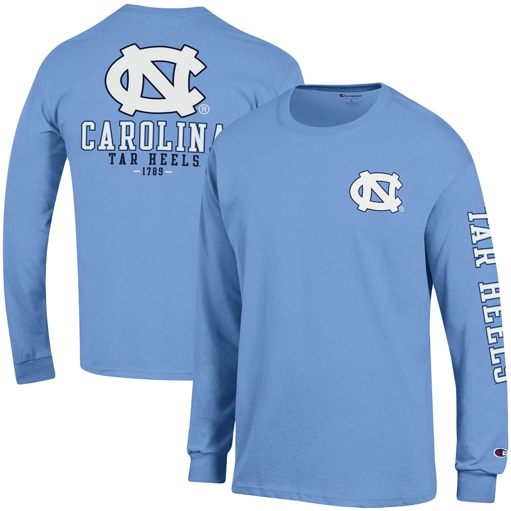Champion Carolina Blue North Tar Heels Team Stack T-shirt à manches longues pour hommes
