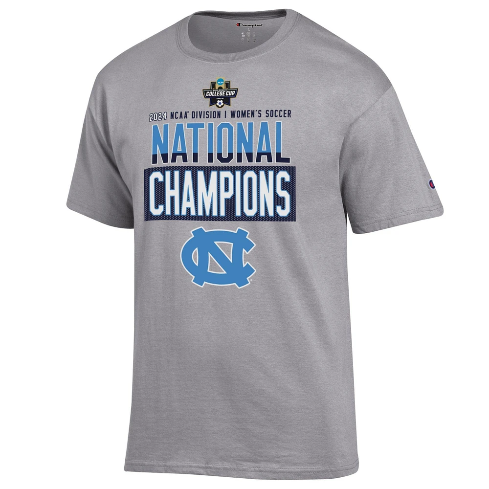 T-shirt gris pour le vestiaire des champions nationaux de soccer féminin la NCAA 2024 Tar Heels Caroline du Nord