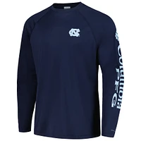 Men's Columbia Navy North Carolina Tar Heels Terminal Tackle Omni-Shade Raglan Long Sleeve T-Shirt