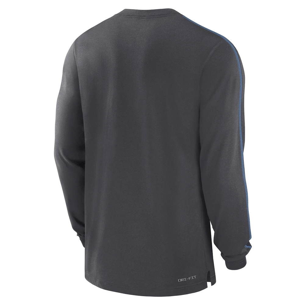 Men's Jordan Brand Anthracite North Carolina Tar Heels 2024 Sideline Player Tri-Blend Performance Long Sleeve T-Shirt