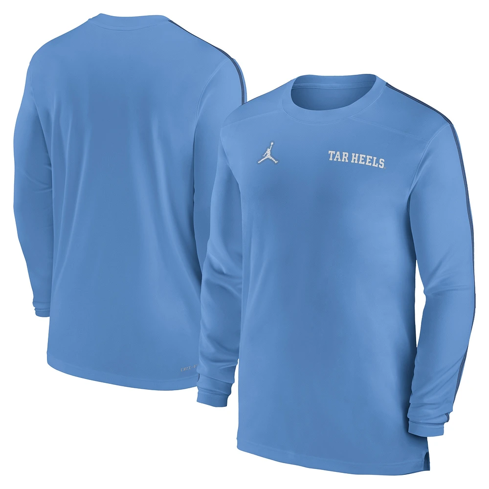 T-shirt à manches longues Jordan Brand Carolina Blue North Tar Heels 2024 Sideline Coach UV Performance pour homme