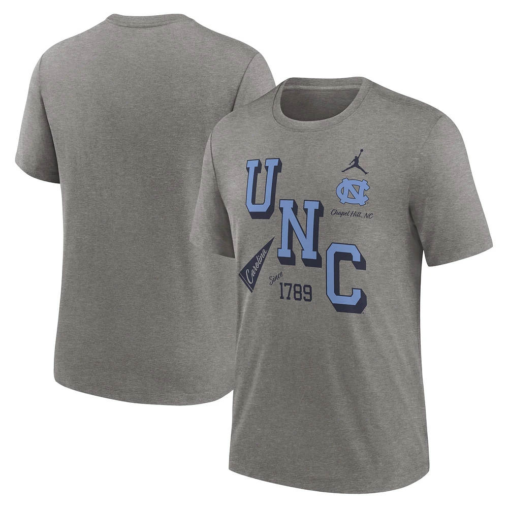 Men's Jordan Brand Heather Gray North Carolina Tar Heels Blitz Roll Call Tri-Blend T-Shirt