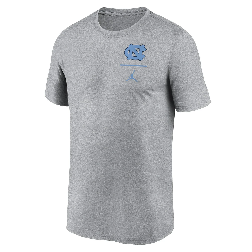 T-shirt Jordan Brand Heather Grey pour homme avec logo principal et légende des North Carolina Tar Heels