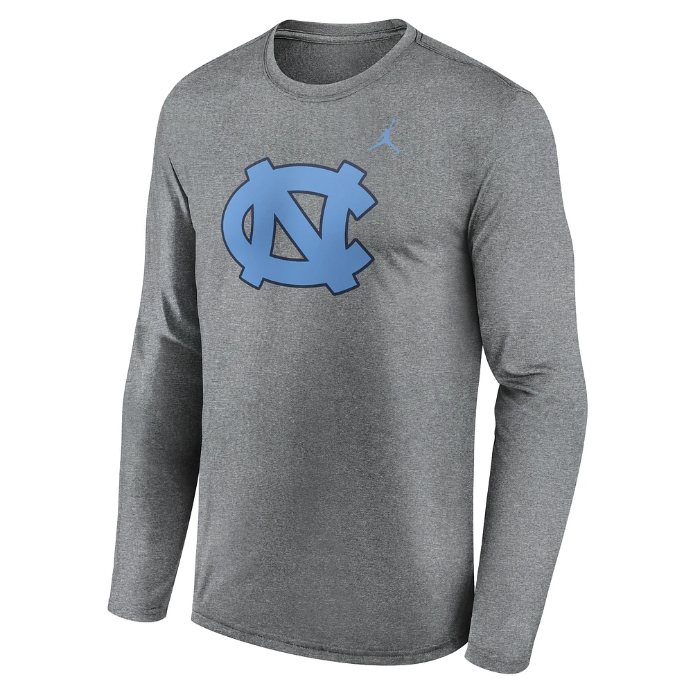 Men's Jordan Brand Heather Gray North Carolina Tar Heels Primetime Primary Legend Long Sleeve T-Shirt