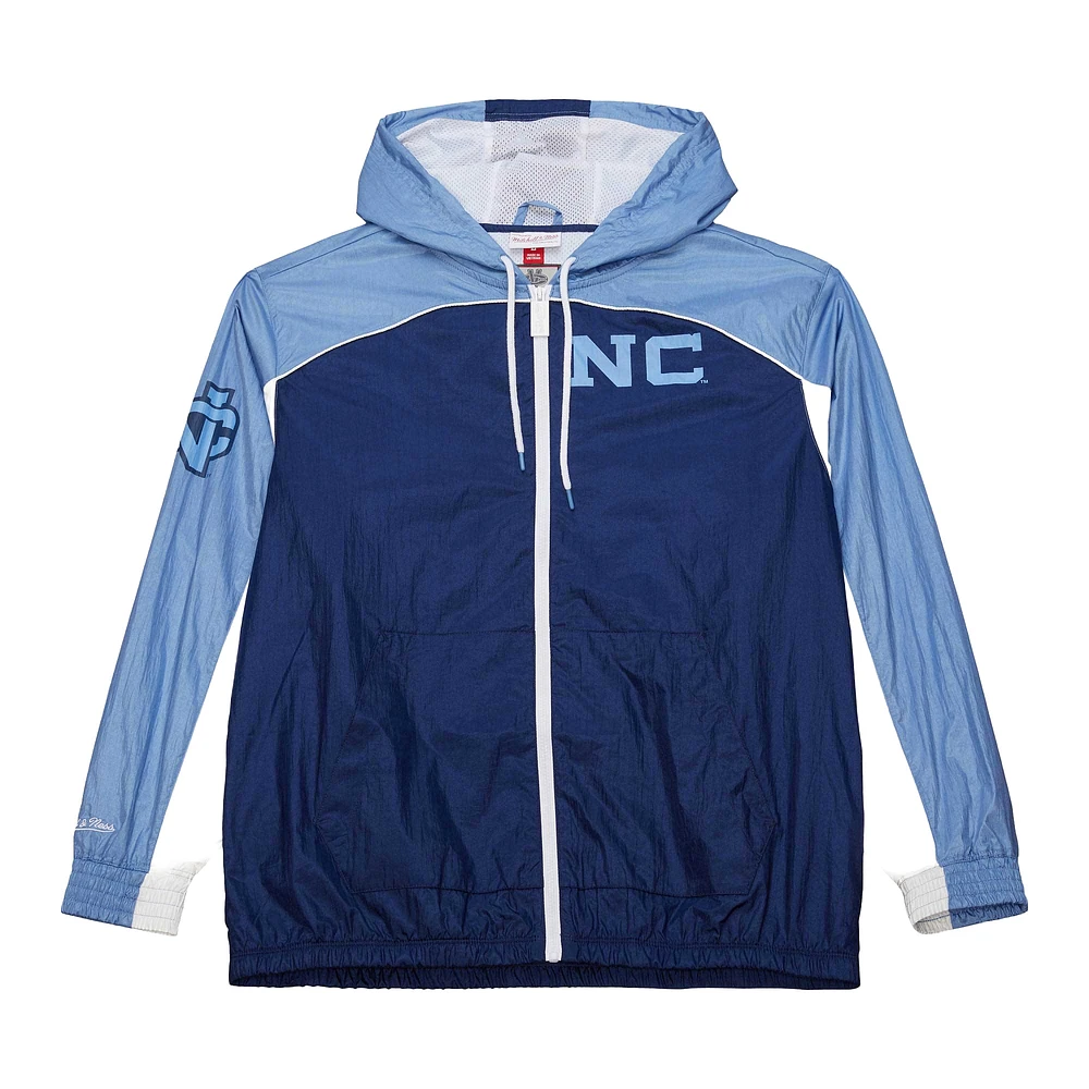 Men's Mitchell & Ness White North Carolina Tar Heels Big Shot Premium Full-Zip Windbreaker