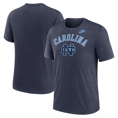 T-shirt Nike bleu marine chiné pour homme, Legacy Arch Tri-Blend, des Tar Heels de Caroline du Nord
